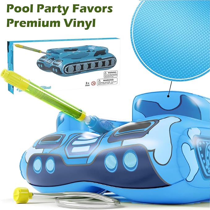 Tank Pool Floats Kids Adults - Jasonwell Inflatable Pool Floaties Swimming Pool Tank with Water Cannon Gun Swim Floaty Rafts Lake Beach Party Pool Toys for Boys Girls Toddlers Kids Adults (Blue, L)