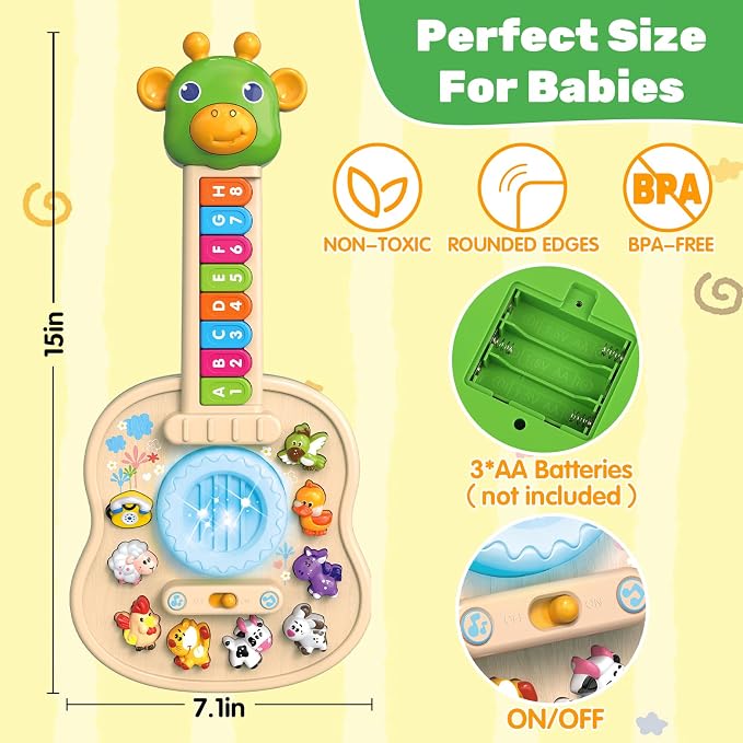 Musical Giraffe Guitar Toys for Toddlers 1-3 with Music & Light, Educational Baby Piano Toys 9-12-18 Months Interactive Music Instruments Learning Toys for 1 2 Year Old Boys Girls First Birthday Gifts