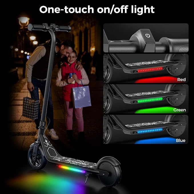 Electric Scooter for Kids Ages 6-12, 150W Motor,10 Mph Max Speed, LED Display, K2-2 Speeds (6/10 MPH), K2 Pro-3 Speeds, Magnetic Charging, Colorful Light, Dual Brake Scooter for Girls Boys