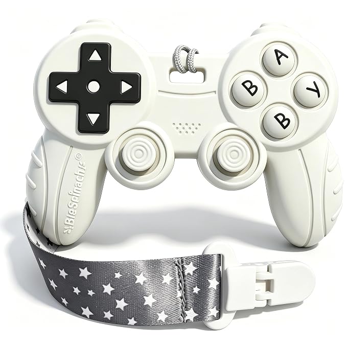 Cool Remote Game Control Teething Toy for Babies 0-6 6-12 Months,Game Controller Teether for Gamer Parents,Baby's First Valentines Day Gifts,Silicone Remote Chew Toys（White