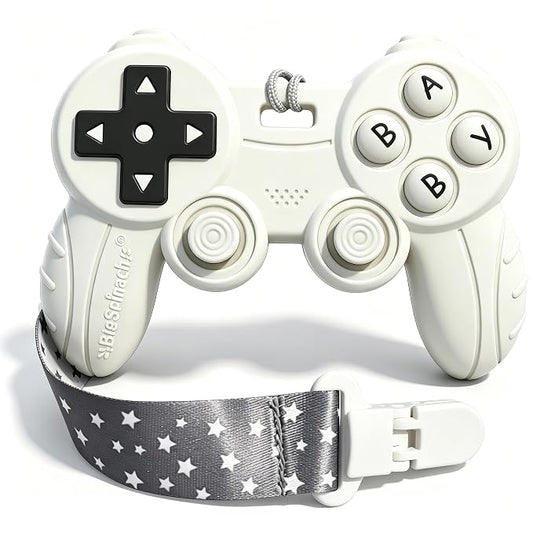 Cool Remote Game Control Teething Toy for Babies 0-6 6-12 Months,Game Controller Teether for Gamer Parents,Baby's First Valentines Day Gifts,Silicone Remote Chew Toys（White