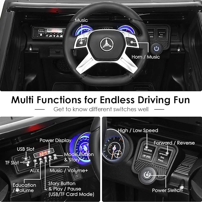 Costzon Ride on Car, Licensed Mercedes-Benz Maybach, 12V Battery Powered Vehicle Toy w/ 2 Motors, Remote Control, 3 Speeds, Lights, Horn, Music, Aux, Storage, Truck, Electric Car for Kids (Black)