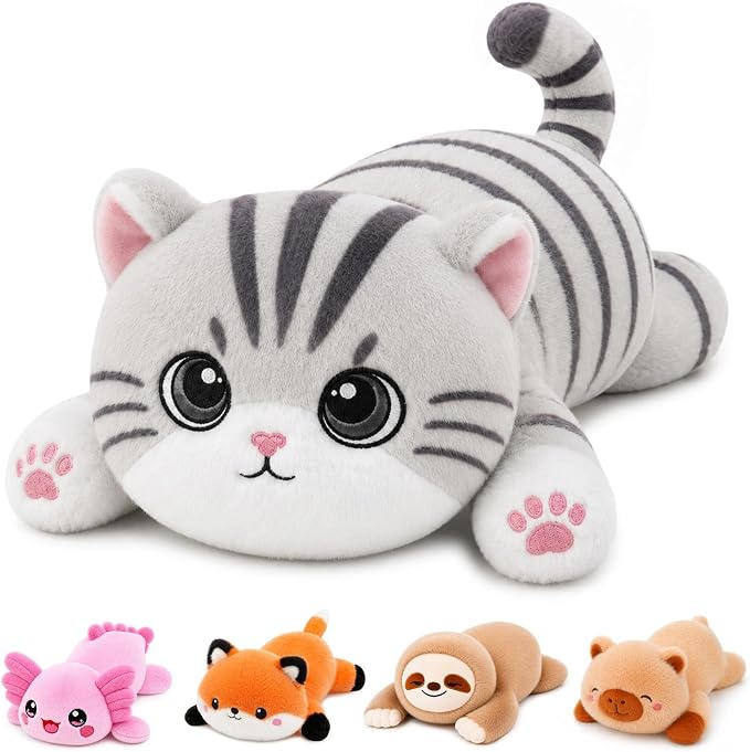 Tabby Cat Weighted Stuffed Animal, Soft Plush Toy Gift(17.3 Inch, 1.7 Lbs)