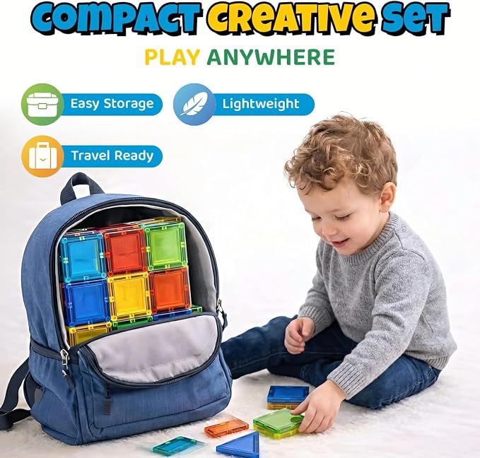 IMAGINATION Magnetic Building Tiles Set, 55 Pieces – Colorful Magnetic Blocks for Kids, STEM Learning Toy Set for 3+ Year Old Boys & Girls