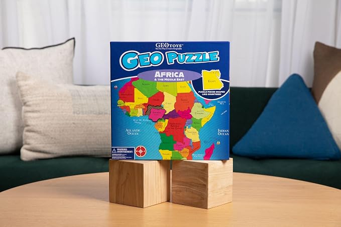GeoToys GeoPuzzle, Africa and Middle East Jigsaw Puzzles, 65 Pc Map Puzzle, Geography Game, Educational Games & Kids Learning Activities, Puzzle Gifts for Children Ages 6-9, Fun Learning Toys for Kids