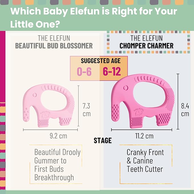 Baby Elefun Baby Teething Toys 5X Pain Relief Zero Delay 6-12 Months Pink
