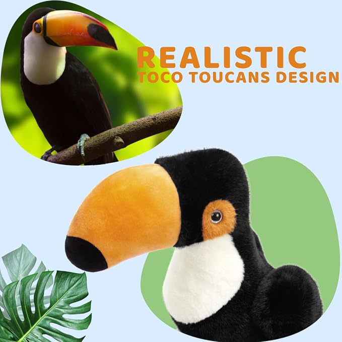 MorisMos 24" Giant Toucan Stuffed Animal Mommy with 3 Baby Toucan Toys for Kid Girl Boy, Realistic Black Bird Plush with Baby Bird Toys Gift for Birthday, Tropical Rainforest Stuffed Animals Decor