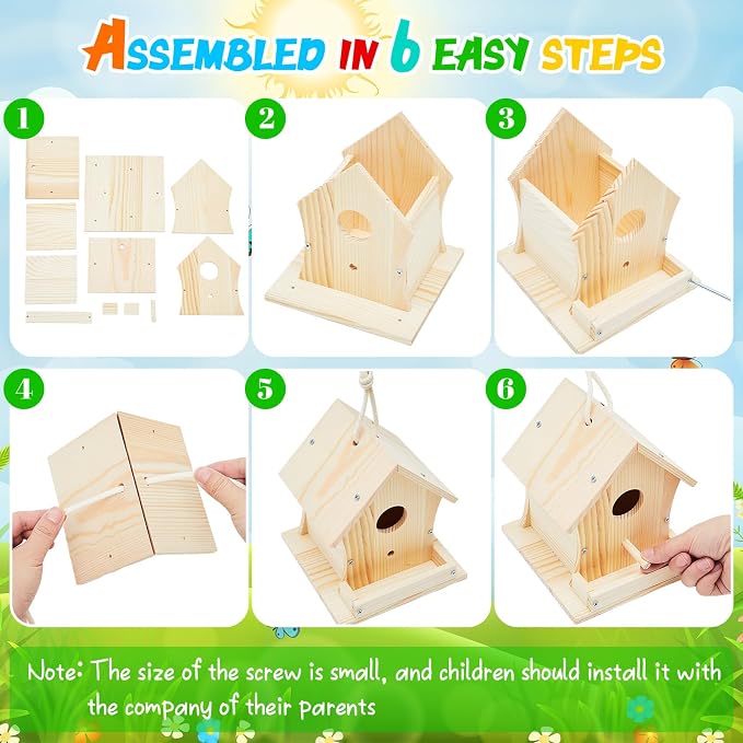 Liliful 8 Pack Birdhouse Crafts for Kids, Wooden Creative DIY Bird House Kits Arts and Crafts Set for Kids and Adults, Spring Birthday Gifts for Toddlers Ages (Vintage Style)