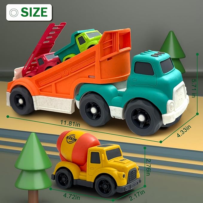 Toddlers Car Toys for 3 4 5 6 Year Old, Toddler Car Toys Dump Truck Toys and Mixer Cement Toy,Construction Vehicle Toys Set for Kids Christmas Birthday Gifts for Toddler Boy Girl 3-4