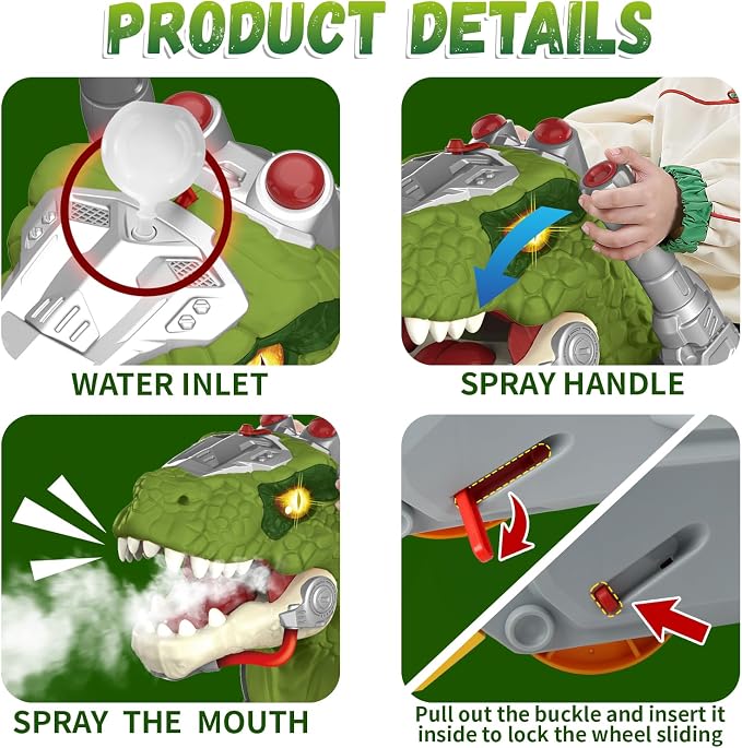 Dinosaur Ride On Toy Cars for Kids, Toddler Electric Ride On Toys with Music, Light & Smoke, Preschool Kids Scooter Foot-to-Floor Walker Indoor Outdoor,Birthday Xmas Gifts for Boys Age 3 4 5
