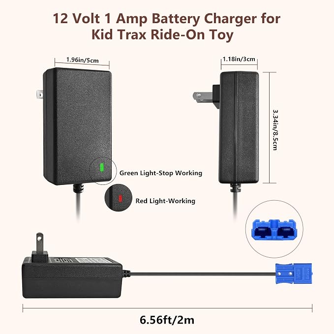 12V Battery Charger with Blue Plug for Kid Trax Ride-On Toys Compatible with Scout Pony Disney Cars Dodge Ram Mickey Minnie Rideamales Scout Pony Josie Unicorn
