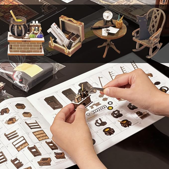 Book Nook Kit for Adults, DIY Dollhouse Booknook, 3D Wooden Puzzle, DIY Miniature Dollhouse Kit with Led Light for Adults Teens 14+, Decor Crafts for Friends Gifts