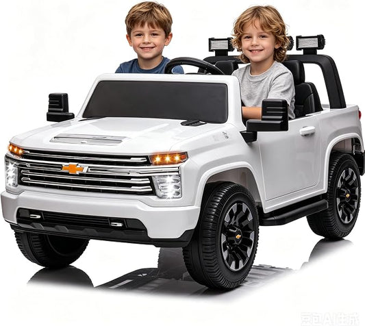 24V Ride on Toys for Kids, Chevrolet Silverado 2 Seater Ride on Car for Kids Remote Control Kids Electric Cars Kids Driving Car with Bluetooth, Power of Wheel Car for Kids Truck for All Types of Road