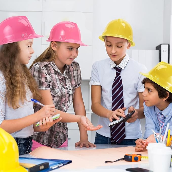 Haysandy Construction Hats Bulk Plastic Construction Party Hats Soft Worker Caps for Boys and Girls Toddler(Yellow and Pink,100 Pcs)