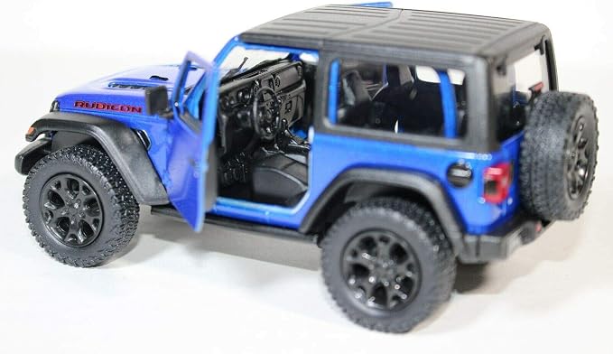 KiNSMART - Jeep Wrangler Rubicon Off Road 4x4 5 inch 1:34 Scale Die Cast Model Replica Toy Car (Blue Hardtop)