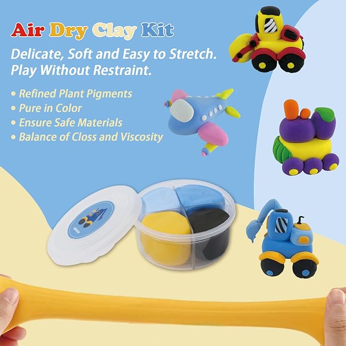 Air Dry Clay Kit for Kids - Cars Themed,12 Traffic DIY Molding Clay Art Crafts Set for Kids Girls Boys Easter Gifts for Easter Basket Fillers Egg Fillers Party Favors (Traffic)