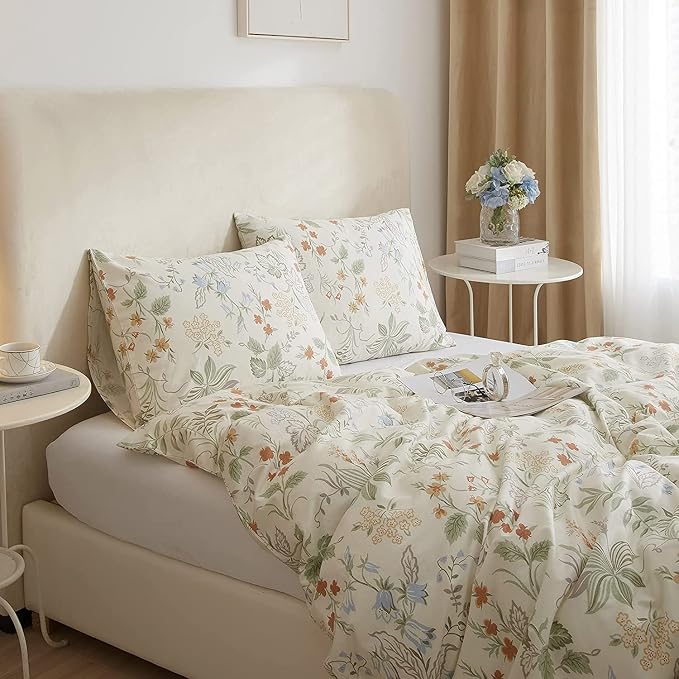 Vintage Floral Comforter Set Full Garden Style Flower Leaves Botanical Bedding Comforter with 2 Pillowcases Fluffy Soft Girls Cottagecore Bedding Set Aesthetic Flower Comforter Set for All Season