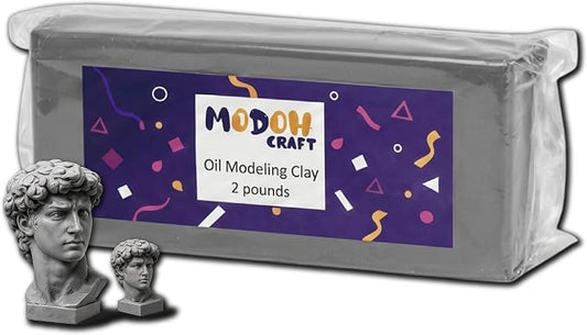 Plasticine Oil Based Non Drying Clay - Gray, 2 Lbs - Reusable, EN71 & ASTM Certified, Non Toxic, Sulfur Free, Professional Plastilina Sculpting Clay for Adults and Kids