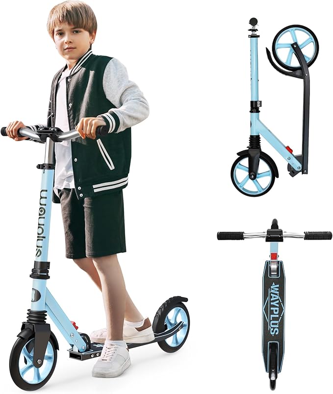 WAYPLUS KS1 Kick Scooter for Ages 6+,Kid, Teens & Adults. Max Load 240 LBS. Foldable, Lightweight, 8IN Big Wheels for Kids, Teen and Adults, 4 Adjustable Levels. Bearing ABEC9 FED Fitness