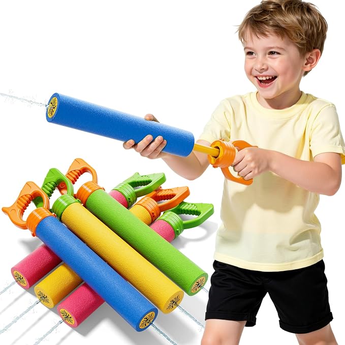 6PCS Toddlers Water Blaster Toys Set for 3 4 5 6 7 Years Old Boys, Assorted Colors Foam Water Guns for Summer Pool Beach Party, Toys Birthday Gifts Outdoor Water Cannon Shooter Toys for Kids 3+