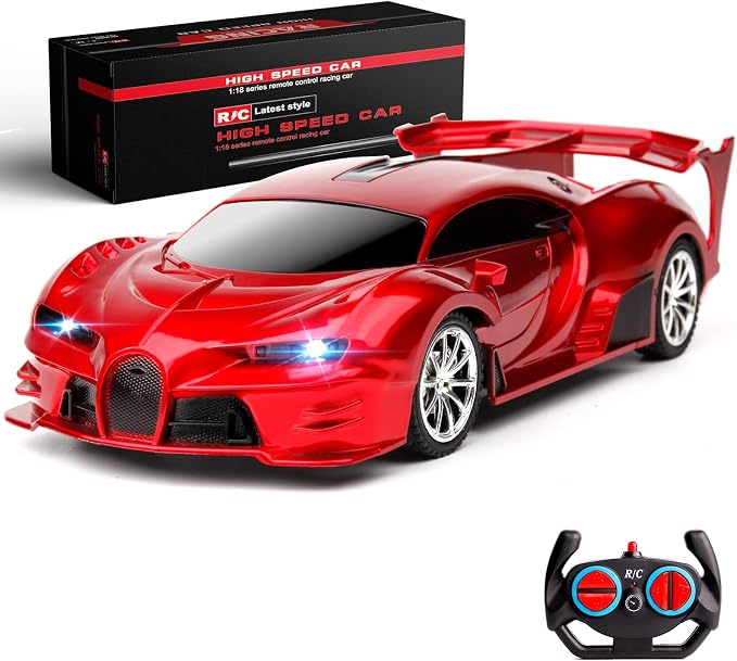 Remote Control Car Rechargeable High Speed 1/18 RC Cars Toys for Boys Girls Vehicle Racing Hobby with Headlight Christmas Birthday Gifts for Kids (Red)