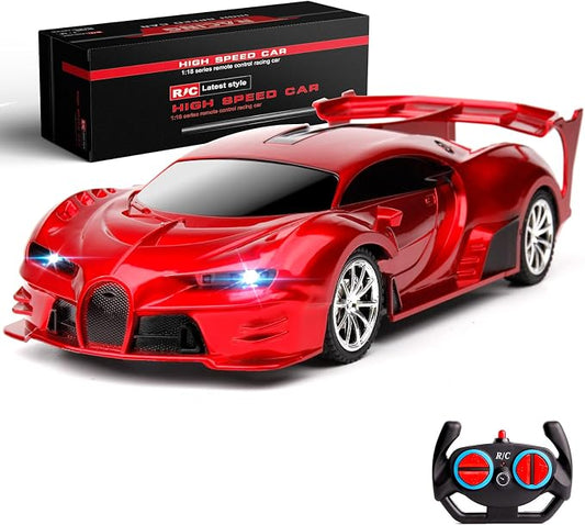 Remote Control Car Rechargeable High Speed 1/18 RC Cars Toys for Boys Girls Vehicle Racing Hobby with Headlight Christmas Birthday Gifts for Kids (Red)