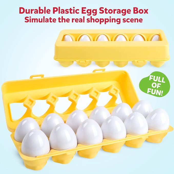 Matching Eggs Color and Shape Recoginition Sorter Puzzle Easter Eggs Sensory Toys Early Learning Educational Fine Motor Skill Montessori Geometric Eggs for Toddlers Boys Girls (12 Shape Eggs)