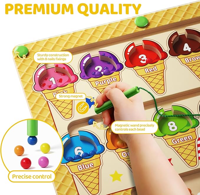 zhiwuzhu Magnetic Color and Number Maze，Wooden Matching Learning Counting Board for Toddler Ages 2-4，Preschool Learning Activities Toys，Toddler Fine Motor Skills Toys for Boys Girls