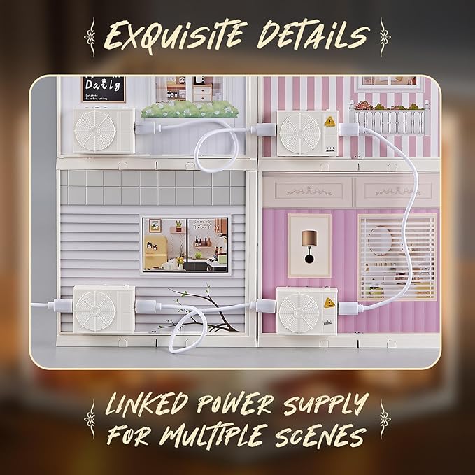 Miniature Kitchen DIY House Kit – 126Pcs Cooking Room Furniture Set with Plug-in LED Light & Modular Base, 1:24 Scale Model for Kids 8+, Teens & Hobbyists