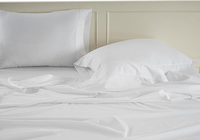 LANE LINEN Queen Sheets 100% Organic Cotton 8pc Percale Cooling - White | Queen Sheet Set, GOTS Certified Organic Cotton Percale - Best-Value Organic Cotton, Affordable Organic Luxury