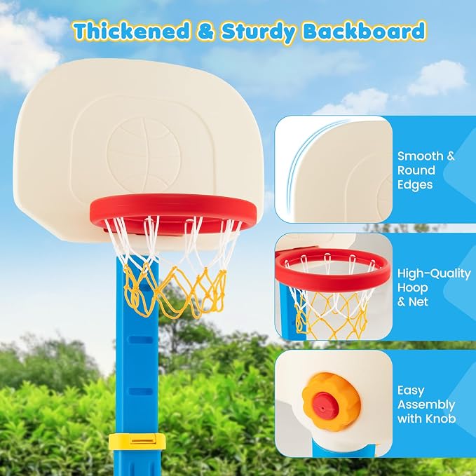Costzon Kids Basketball Hoop, Height Adjustable 3.9FT- 5.2FT Basketball Goal for Kids, Portable Mini Basketball Set, Indoor Outdoor Toddler Basketball Hoop, Gift for Boys Girls