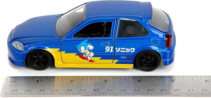 Jada Toys Sonic the Hedgehog with 1997 Honda Civic Type-R Die-Cast Car – 1:32 Scale, Highly Detailed Collectible Model with Sonic Figure, for Ages 8+