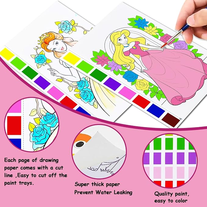 JZILU Watercolor Coloring Book for Kids, Paint with Water- Magic Paint Set Water Painting Book for Toddlers- Arts and Crafts Kit for Girls Boys Travel Activities -Stocking Stuffers for Kids