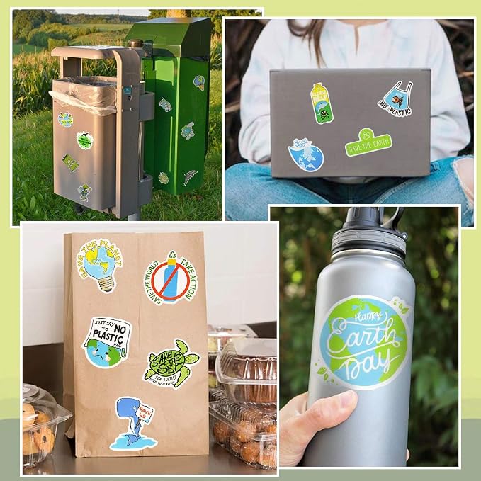 QTL Earth Day Stickers for Kids, Environmental Party Supplies, Waterproof Vinyl Stickers, Earth Day Decorations and Gifts, 50PCS