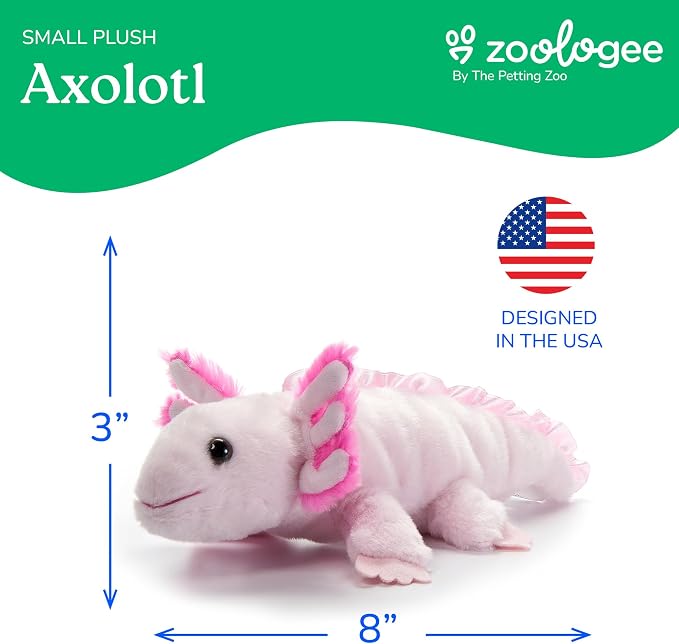 The Petting Zoo Axolotl Stuffed Animal Plushie, Gifts for Kids, Scoopz Sealife Animals, Pink Salamander Plush Toy, 8 inches