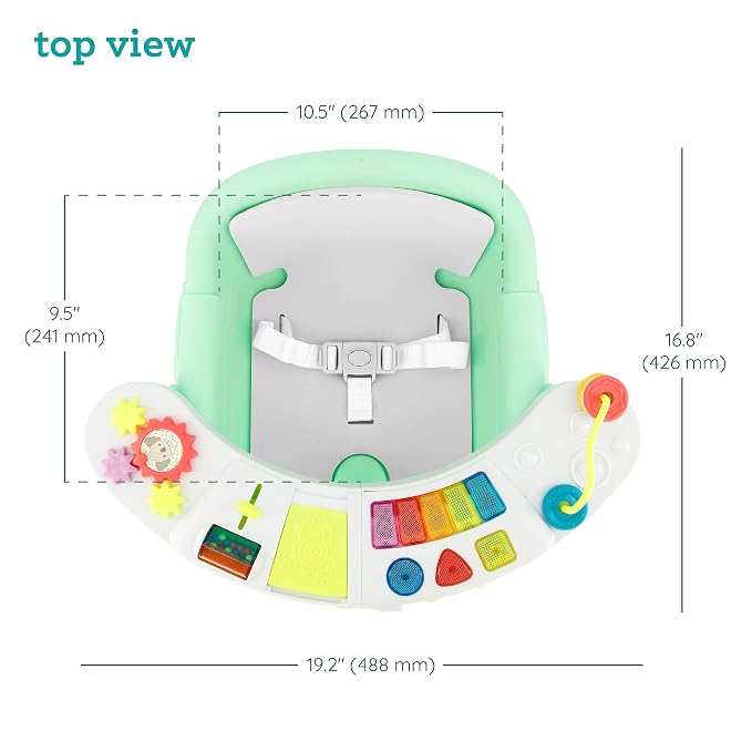 Infantino Music & Lights 3-in-1 Discovery Seat & Booster, Toddler Booster Seat for Dining Table or Kitchen Chair, Baby Activity Center & Snack Tray, Mint