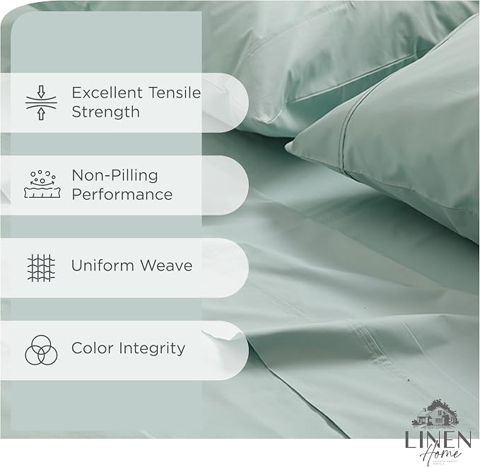 Linen Home 2-Pack Queen Sheet Set, 100% Cotton Percale Bedding, 8-Piece Value Bundle, Deep Pocket Cooling Bed Sheets for Hot Sleepers, Breathable & Crisp Hotel Quality, Long-Staple Cotton, Pastel Turk