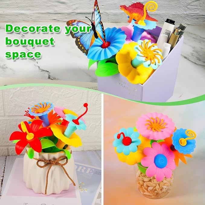 Toys Gifts for Toddlers Boys Girls Age 2 3 4 5 6, 167 PCS Dinosaur Flower Garden Building Blocks, STEM Fine Motor Skill Stacking Games, First 1st Birthday Gifts for Preschool Kids 2+ Years Old
