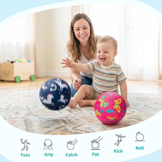 ZOOJOY Pack of 2 Cartoon Playground Balls for Kids 1-6, 6 Inch Rubber Balls for Dodgeball, Rubber Bouncy Kickball, Indoor & Outdoor Game Gaga Balls for Boys Girls with Pump