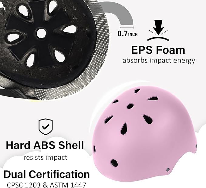 Skateboard Bike Helmet, Lightweight Adjustable, Multi-Sport for Bicycle Skate Scooter, 3 Sizes for Adult Youth & Kids