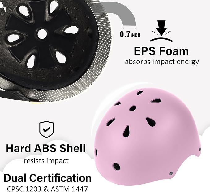 Skateboard Bike Helmet, Lightweight Adjustable, Multi-Sport for Bicycle Skate Scooter, 3 Sizes for Adult Youth & Kids