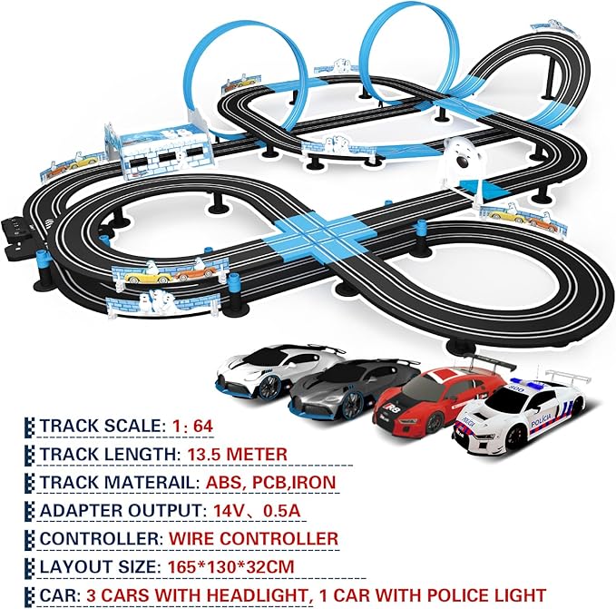 AGM MASETCH High Speed Series Tram Dual Track Set, Track with 4 Vehicles Official Licensed Slot car Racing, Comes with 2 Hand Controls and Track Parts and a Lap Counter.