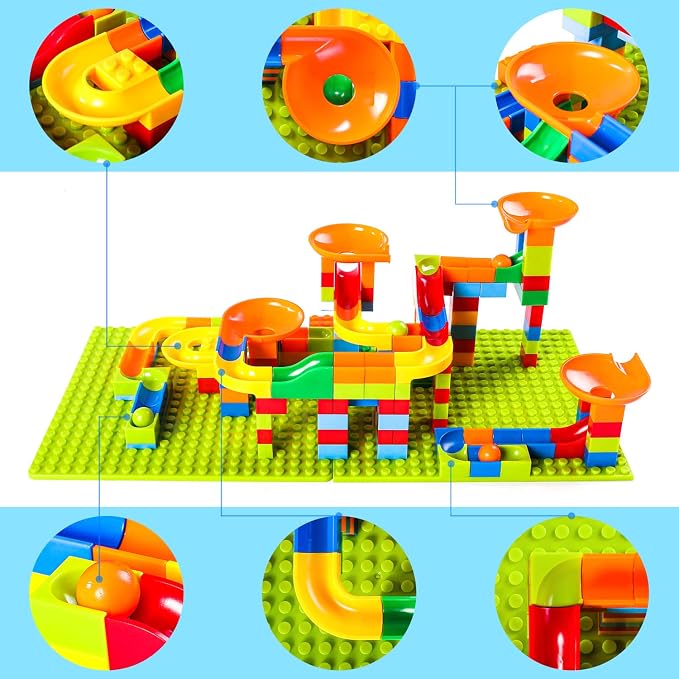 168 Pcs Mini Marble Run Building Blocks Classic Blocks STEM Toy Bricks Set Kids, Assemble Different Building Block Models for 3+ Boys Girls Toddlers