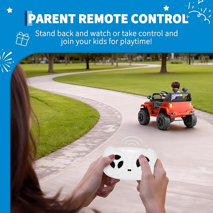 Hetoy 12V Ride on Toys with Parent Remote Control Toddler Electric Vehicle with Spring Suspension, LED Lights, Bluetooth, Music Player, 3 Speeds Ride on Car Truck for Kids Age 3-8 (Red)