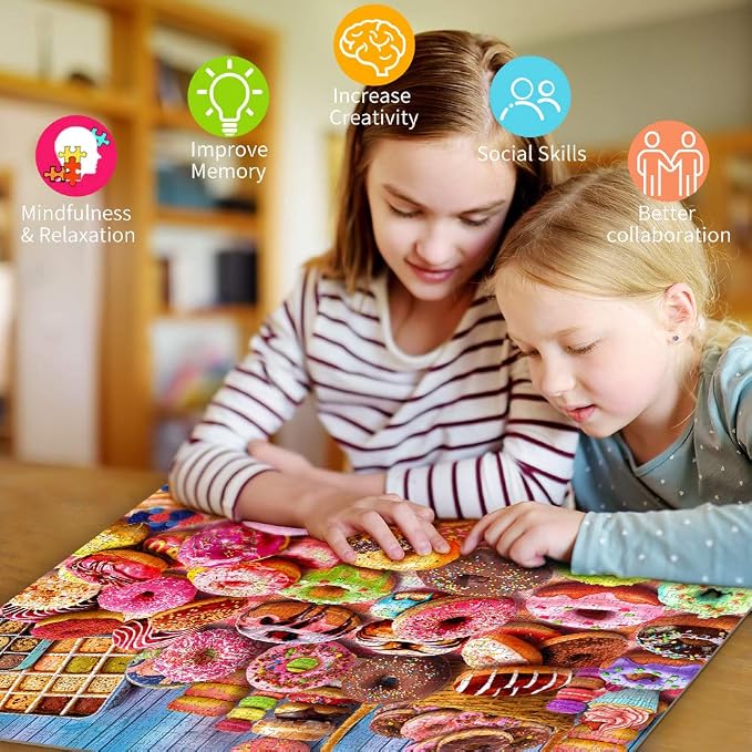 HUADADA Jigsaw Puzzles for Adults 1000 Pieces, Donuts Interlock Perfectly Letter on Back No Dust, Home Decor Birthday Party Gift Toy for Kids Boys Girls Seniors (27.5"x19.6"), 1:1 Poster