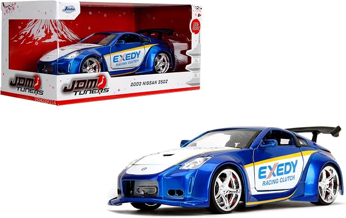 Jada Toys JDM Tuners 1:24 Scale Die-Cast 2003 Nissan 350Z Exedy– Opening Doors, Detailed Interior, Rubber Tires, Collectible for Ages 8+(Candy Blue)