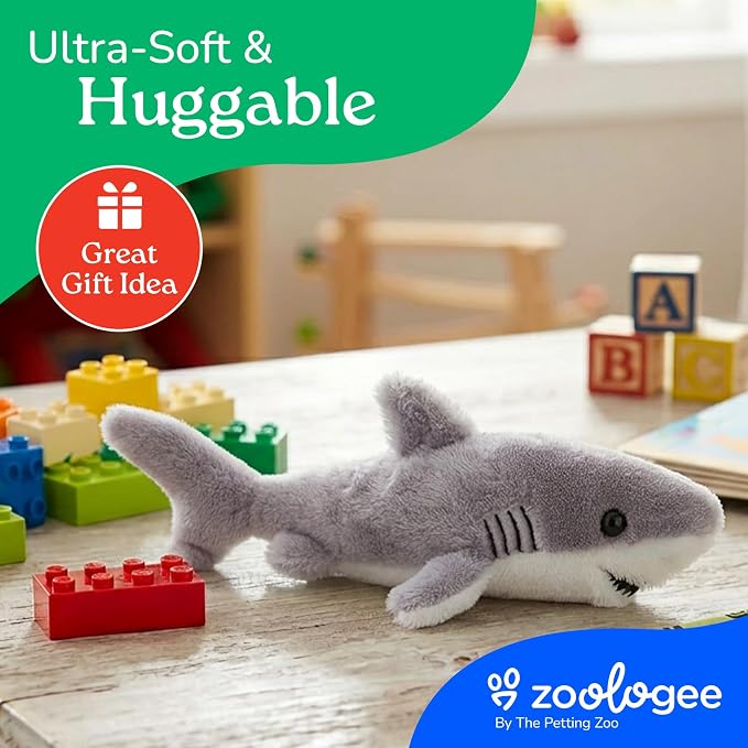 The Petting Zoo Great White Shark Animal Plushie, Gifts for Kids, Scoopz Sealife Animals, Shark Plush Toy, 12 inches