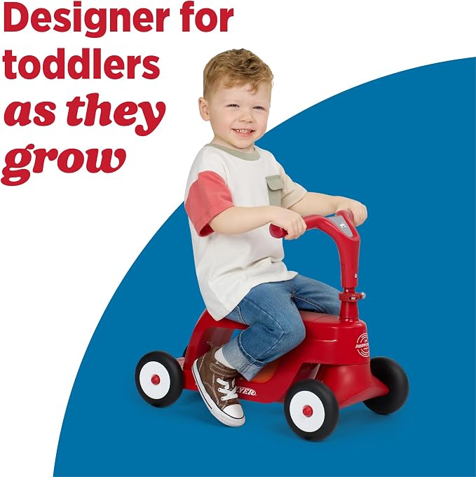 Radio Flyer Scoot 2 Scooter, Blue/Red/Pink, for Kids Ages 1-4, Ride On Toy or 4-Wheel Kids Scooter, Durable Wheels and Frame, Converts Easily with Flip Deck, Toddler Ride On Toys (Amazon Exclusive)