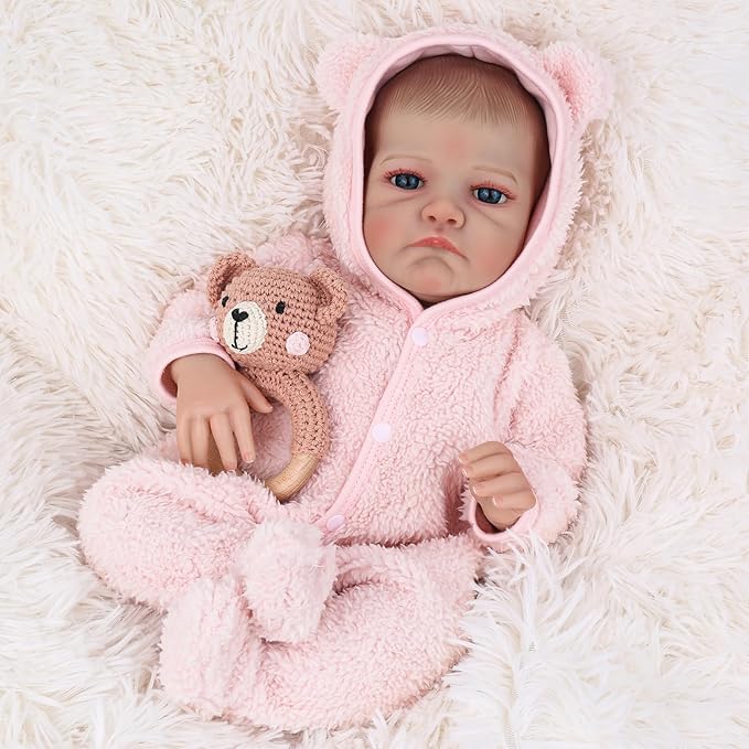 WOOROY Realistic Reborn Baby Dolls Girl- 20 Inch Lifelike Reborn Baby in Pink Plush Outfit, Real Life Baby Doll Handmade Collectible Gift with Accessories Set for Kids 3+