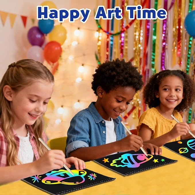 ZMLM Scratch Paper Art-Crafts Gift: 2 Pack Rainbow Notebooks Supplies Toys for 3 4 5 6 7 8 9 10 Years Old Girls and Boys Kids Easter Gifts Christmas Birthday Party Games Planet